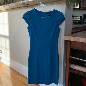 Teal cap sleeve fitted H&M sheath dress